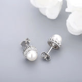 S925 Sterling Silver Pearl Earrings with Diamond Studs