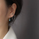 925 Silver Baguette Zircon Diamond Circle Stud Earrings