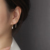 925 Silver Baguette Zircon Diamond Circle Stud Earrings