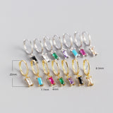 925 Silver Baguette Zircon Diamond Circle Stud Earrings
