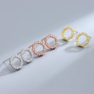 925 Silver Circle Flower Stud Earrings High Carbon Diamonds Women's Jewelry