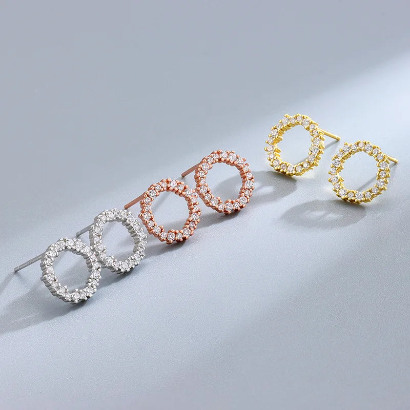 925 Silver Circle Flower Stud Earrings High Carbon Diamonds Women's Jewelry
