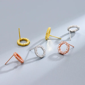 925 Silver Circle Flower Stud Earrings High Carbon Diamonds Women's Jewelry