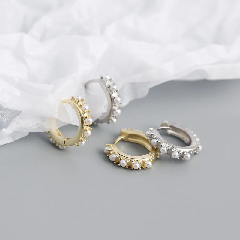 925 Silver Circle Pearl Stud Earrings Women's Jewelry