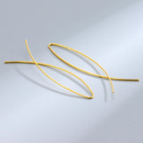 925 Silver Geometric Fish Shape Line Stud Earrings Jewelry Gift