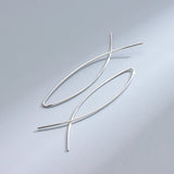 925 Silver Geometric Fish Shape Line Stud Earrings Jewelry Gift