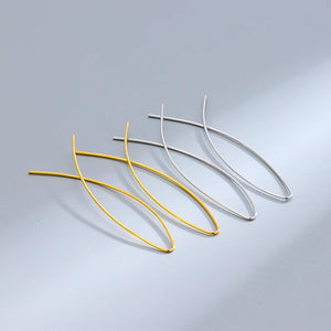 925 Silver Geometric Fish Shape Line Stud Earrings Jewelry Gift