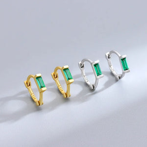 925 Silver Green Diamond Stud Earrings Rectangular High Carbon Diamonds