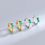 925 Silver Green Diamond Stud Earrings Rectangular High Carbon Diamonds