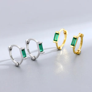 925 Silver Green Diamond Stud Earrings Rectangular High Carbon Diamonds
