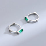 925 Silver Green Diamond Stud Earrings Rectangular High Carbon Diamonds
