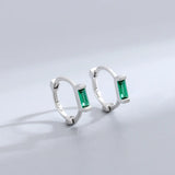 925 Silver Green Diamond Stud Earrings Rectangular High Carbon Diamonds