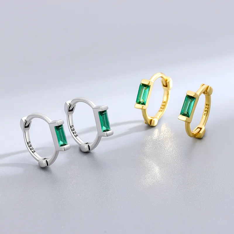 925 Silver Green Diamond Stud Earrings Rectangular High Carbon Diamonds