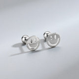 925 Silver Smiley Stud Earrings Hip Hop Women Jewelry