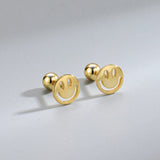 925 Silver Smiley Stud Earrings Hip Hop Women Jewelry