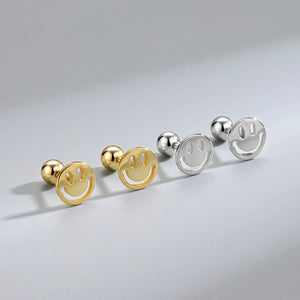 925 Silver Smiley Stud Earrings Hip Hop Women Jewelry