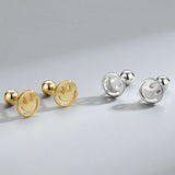 925 Silver Smiley Stud Earrings Hip Hop Women Jewelry