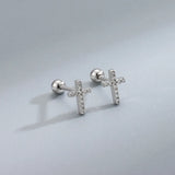 925 Silver Cross Stud Earrings with Diamonds