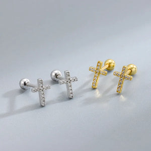 925 Silver Cross Stud Earrings with Diamonds