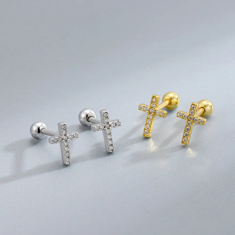 925 Silver Cross Stud Earrings with Diamonds