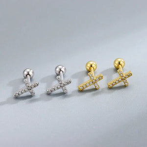 925 Silver Cross Stud Earrings with Diamonds