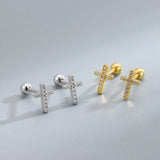 925 Silver Cross Stud Earrings with Diamonds