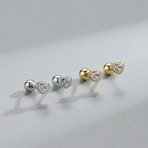 925 Silver Heart Studs Earrings Diamonds Men's Women's Jewelry