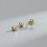 925 Silver Heart Studs Earrings Diamonds Men's Women's Jewelry