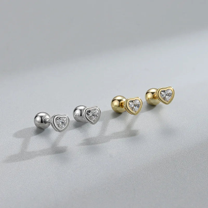 925 Silver Heart Studs Earrings Diamonds Men's Women's Jewelry