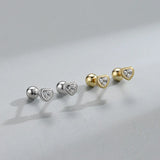 925 Silver Heart Studs Earrings Diamonds Men's Women's Jewelry