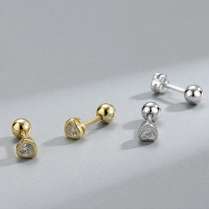 925 Silver Heart Studs Earrings Diamonds Men's Women's Jewelry