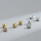 925 Silver Heart Studs Earrings Diamonds Men's Women's Jewelry