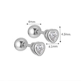 925 Silver Heart Studs Earrings Diamonds Men's Women's Jewelry