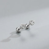 925 Silver Heart Studs Earrings Diamonds Men's Women's Jewelry