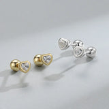 925 Silver Heart Studs Earrings Diamonds Men's Women's Jewelry