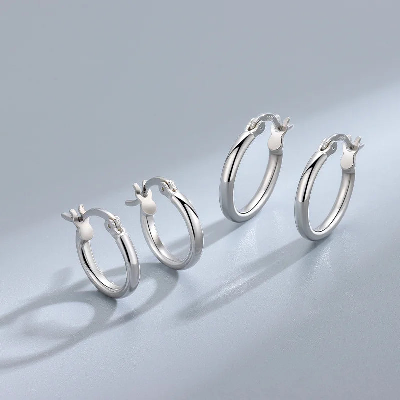 925 Silver Tube Circle Stud Earrings Men's Women's Party