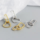 925 Silver Square Heart Stud Earrings Women's Jewelry