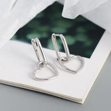 925 Silver Square Heart Stud Earrings Women's Jewelry