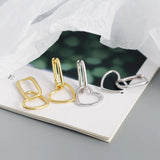 925 Silver Square Heart Stud Earrings Women's Jewelry