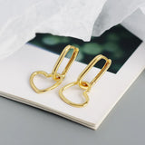 925 Silver Square Heart Stud Earrings Women's Jewelry