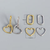 925 Silver Square Heart Stud Earrings Women's Jewelry