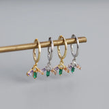 925 Silver Square Zircon Diamond Stud Earrings Women's Jewelry