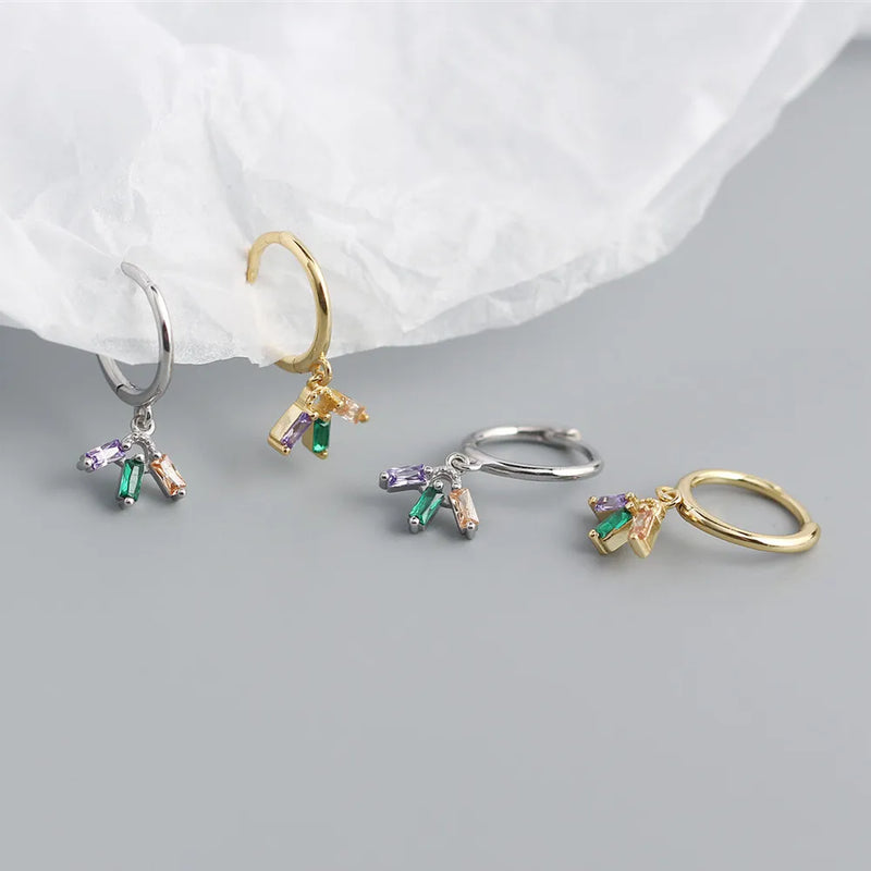 925 Silver Square Zircon Diamond Stud Earrings Women's Jewelry
