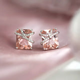 925 Silver Knot Pink Diamond Earrings Zircon Sparkling Jewelry