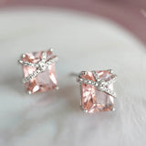 925 Silver Knot Pink Diamond Earrings Zircon Sparkling Jewelry