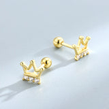 925 Silver Zircon Crown Stud Earrings Women's Jewelry