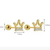 925 Silver Zircon Crown Stud Earrings Women's Jewelry