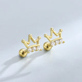 925 Silver Zircon Crown Stud Earrings Women's Jewelry