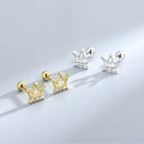 925 Silver Zircon Crown Stud Earrings Women's Jewelry