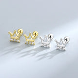 925 Silver Zircon Crown Stud Earrings Women's Jewelry